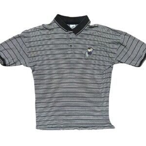 Warner Bros Vintage Taz Golf Polo Striped Cotton Shirt Black Grey Men's Size XL